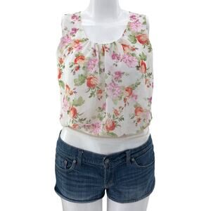 Fashion Magazine SMALL American Y2K Cream Pink Floral Blouson Crop Top